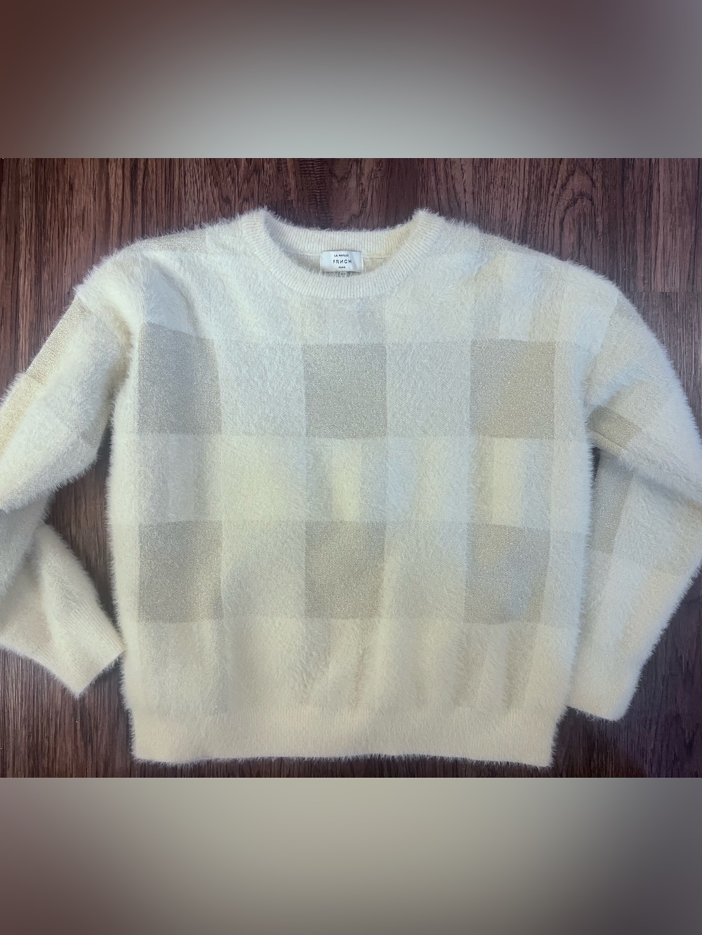 FRNCH Cream Check Crewneck Sweater Small Medium